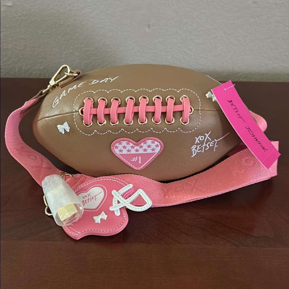 🏈Betsey Johnson Pink and Brown Football Game Day bag!